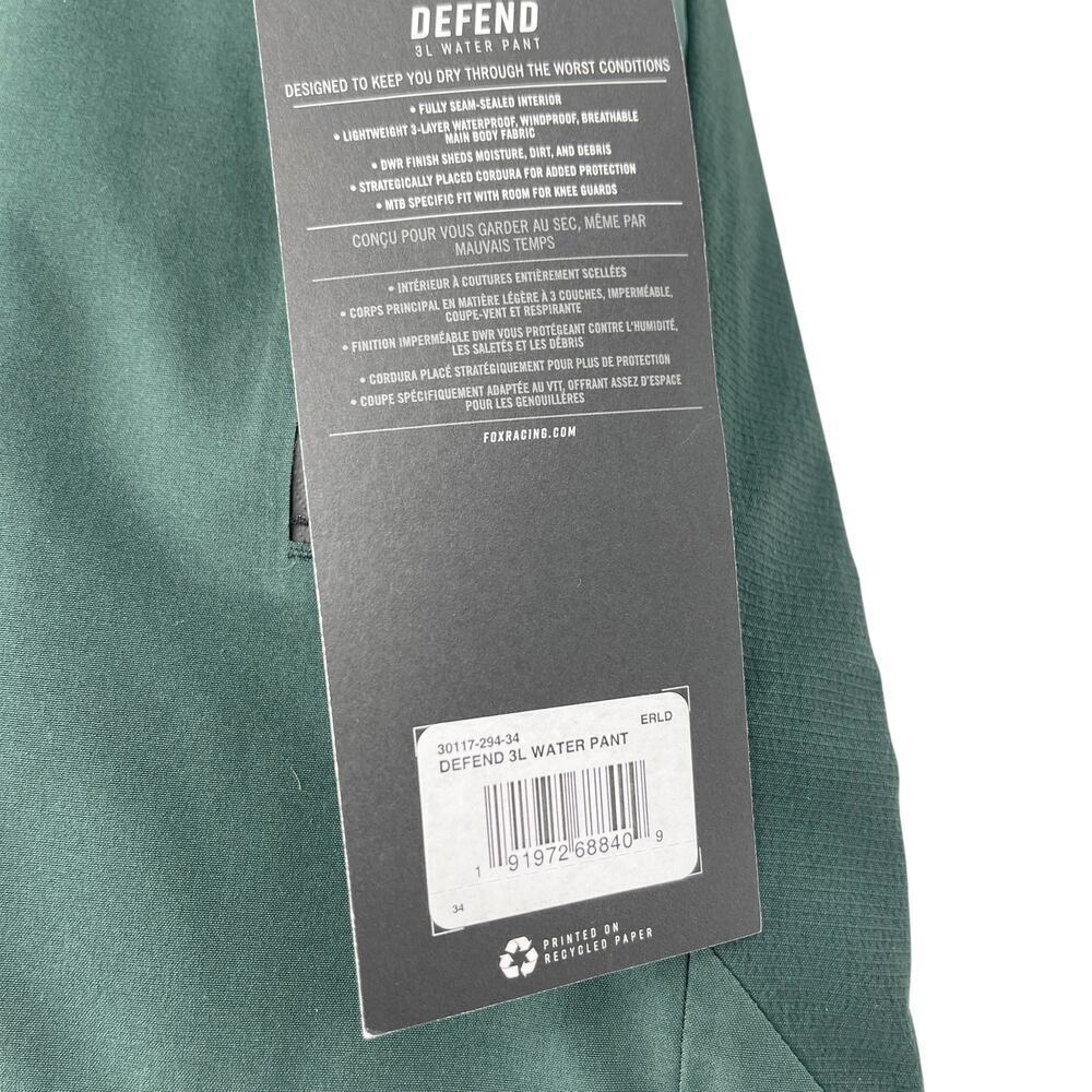 Fox Racing Defend 3L Water Pant MTB Emerald Green Men's Waist 34 NEW NWT - Picture 7 of 8